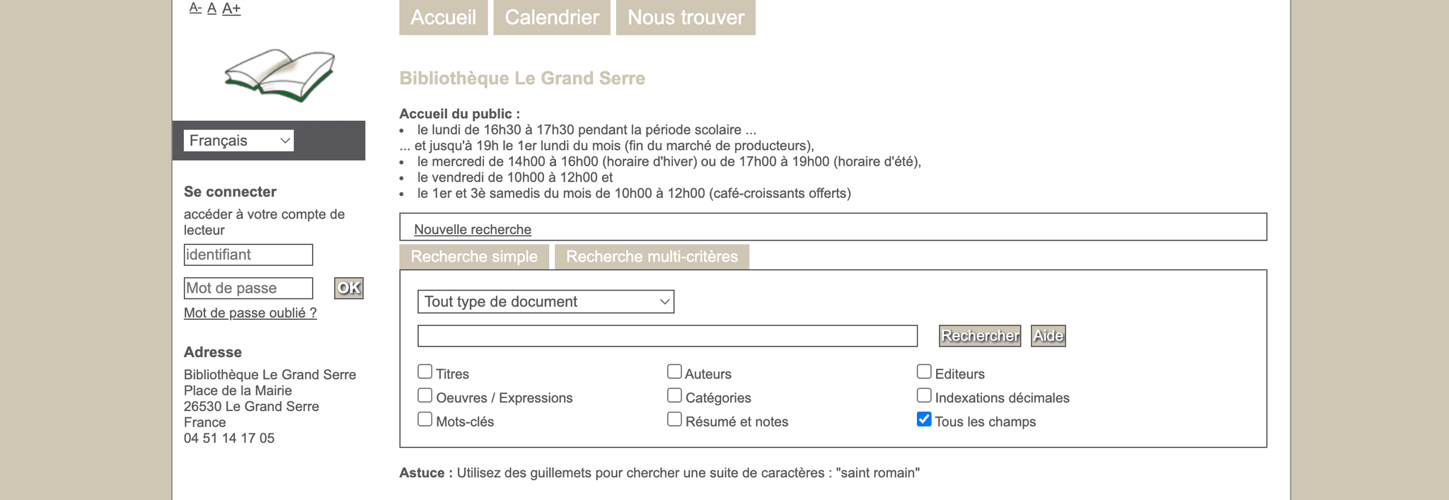 Catalogue bibliothèque du Grand-Serre